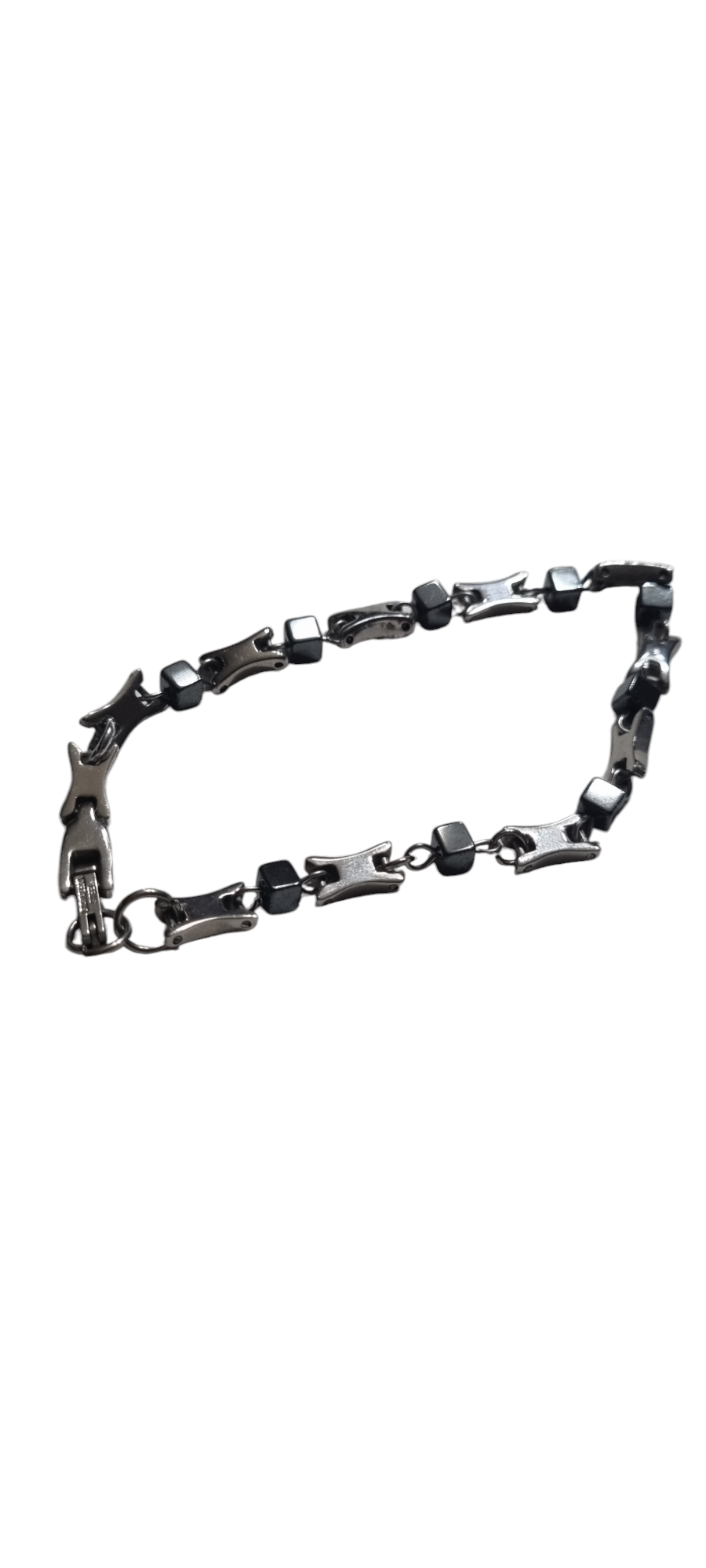 Bracciale UOMO .004 perline quadrotte hematite con connettori acciaio