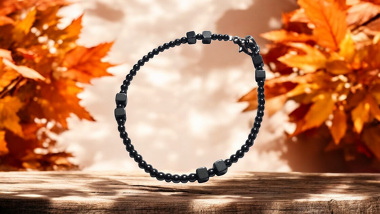 Bracciale UOMO .001 perline e quadrotti di  hematite