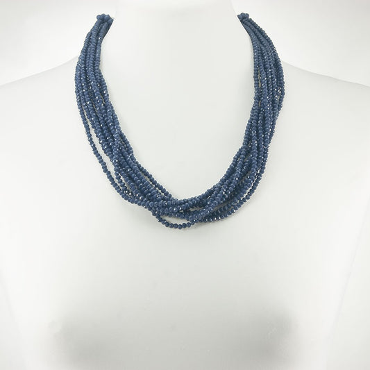 Collana I CRISTALLI .027,  collier dieci fili di piccoli mezzi cristalli blu.